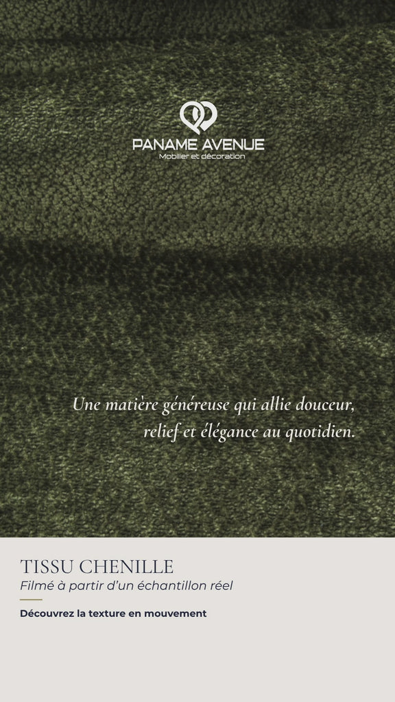 Nuancier du tissu chenille vert Aphrodite – échantillons et couleurs du revêtement – Paname Avenue