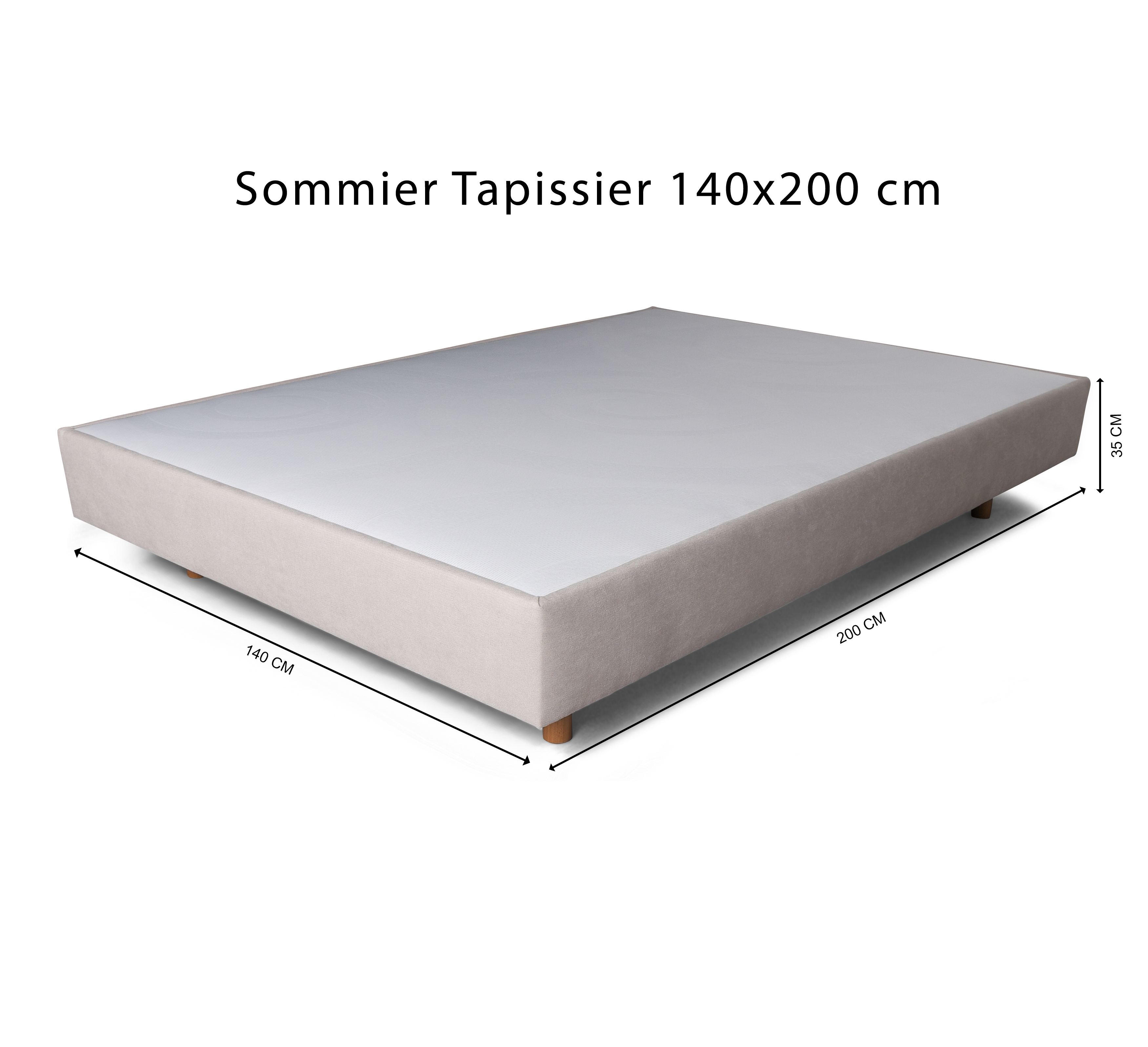 Sommier tapissier 140x200cm Richard-Lenoir beige masse décalée avec dimension sur fond blanc de chez Paname Avenue 