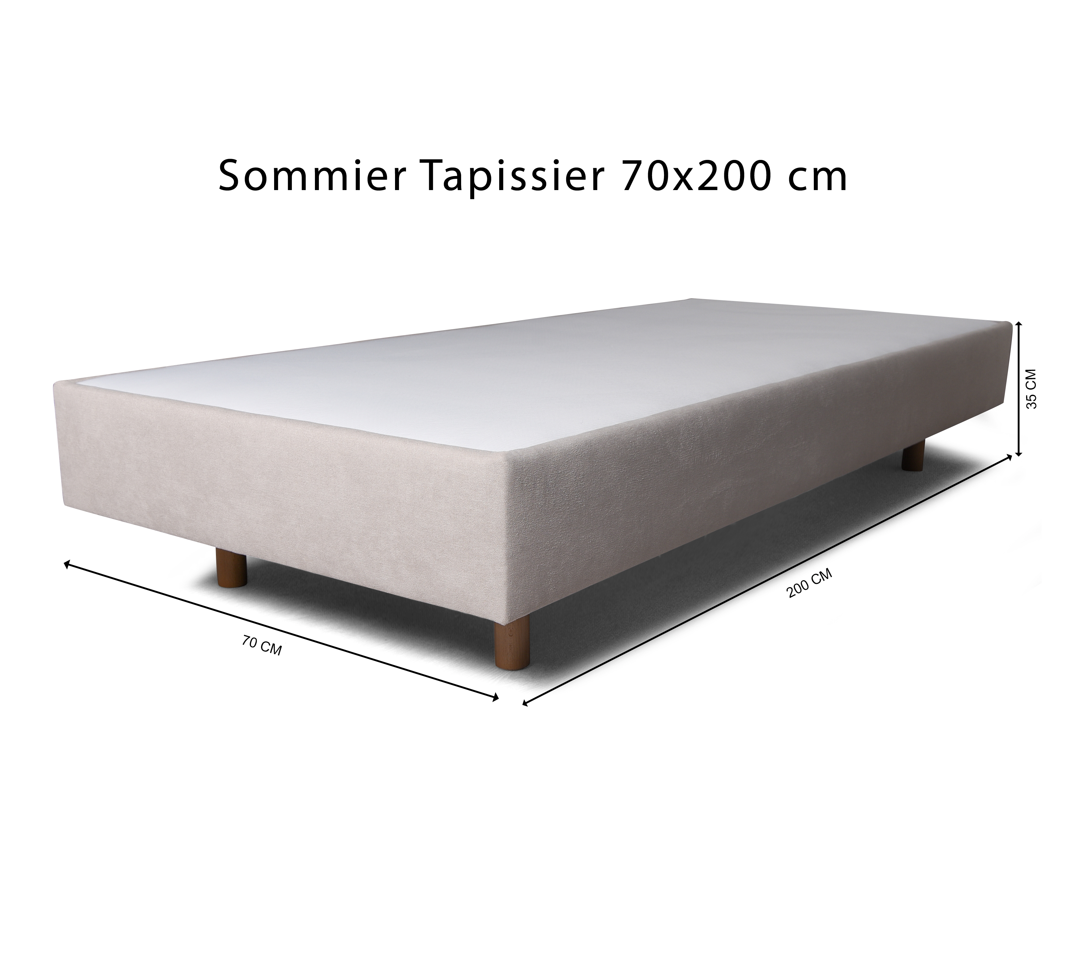 Sommier tapissier 70x200cm Richard-Lenoir beige masse décalée avec dimension sur fond blanc de chez Paname Avenue 