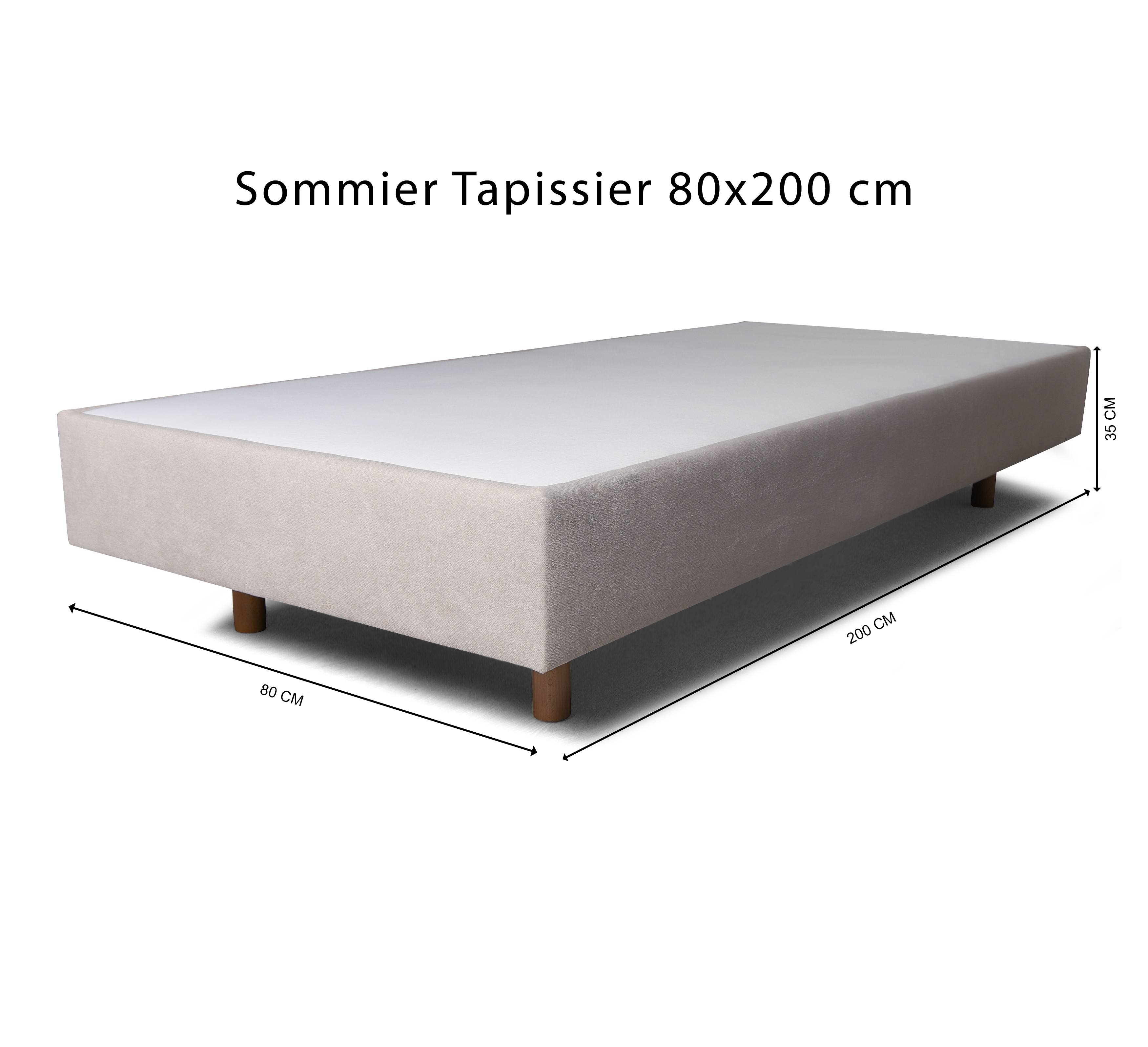 Sommier tapissier 80x200cm Richard-Lenoir beige masse décalée avec dimension sur fond blanc de chez Paname Avenue 