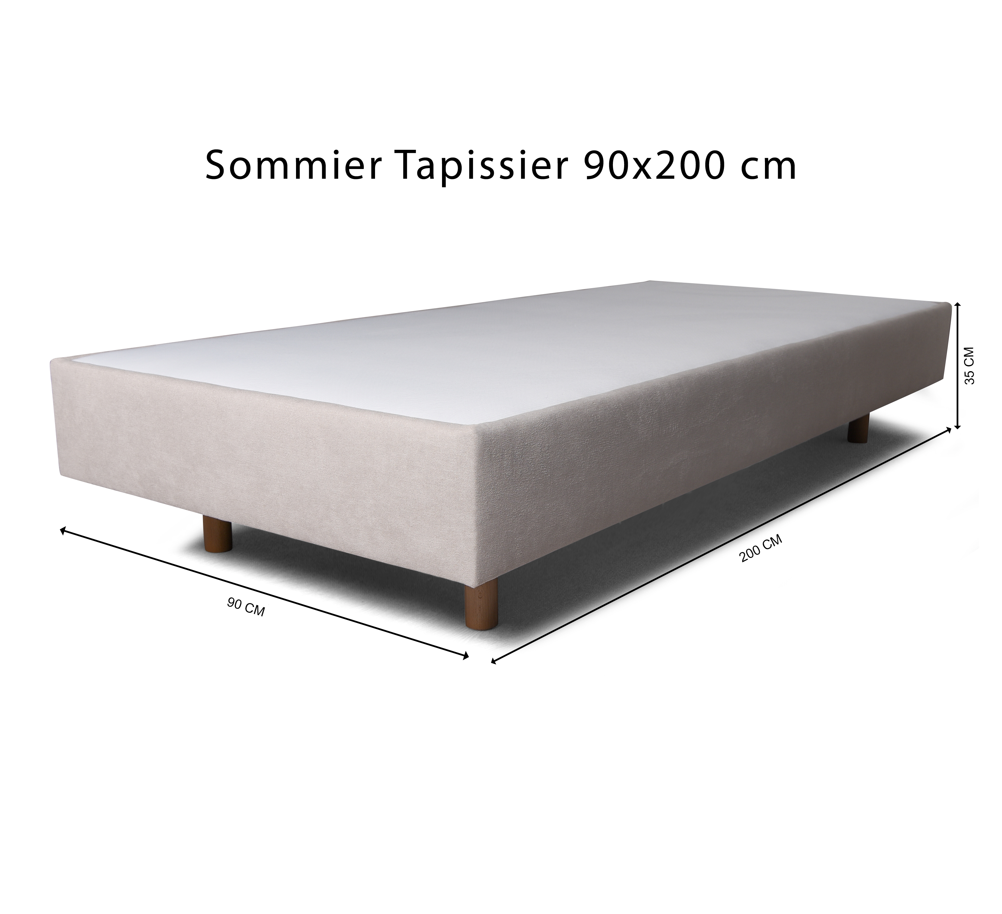 Sommier tapissier 90x200cm Richard-Lenoir beige masse décalée avec dimension sur fond blanc de chez Paname Avenue 