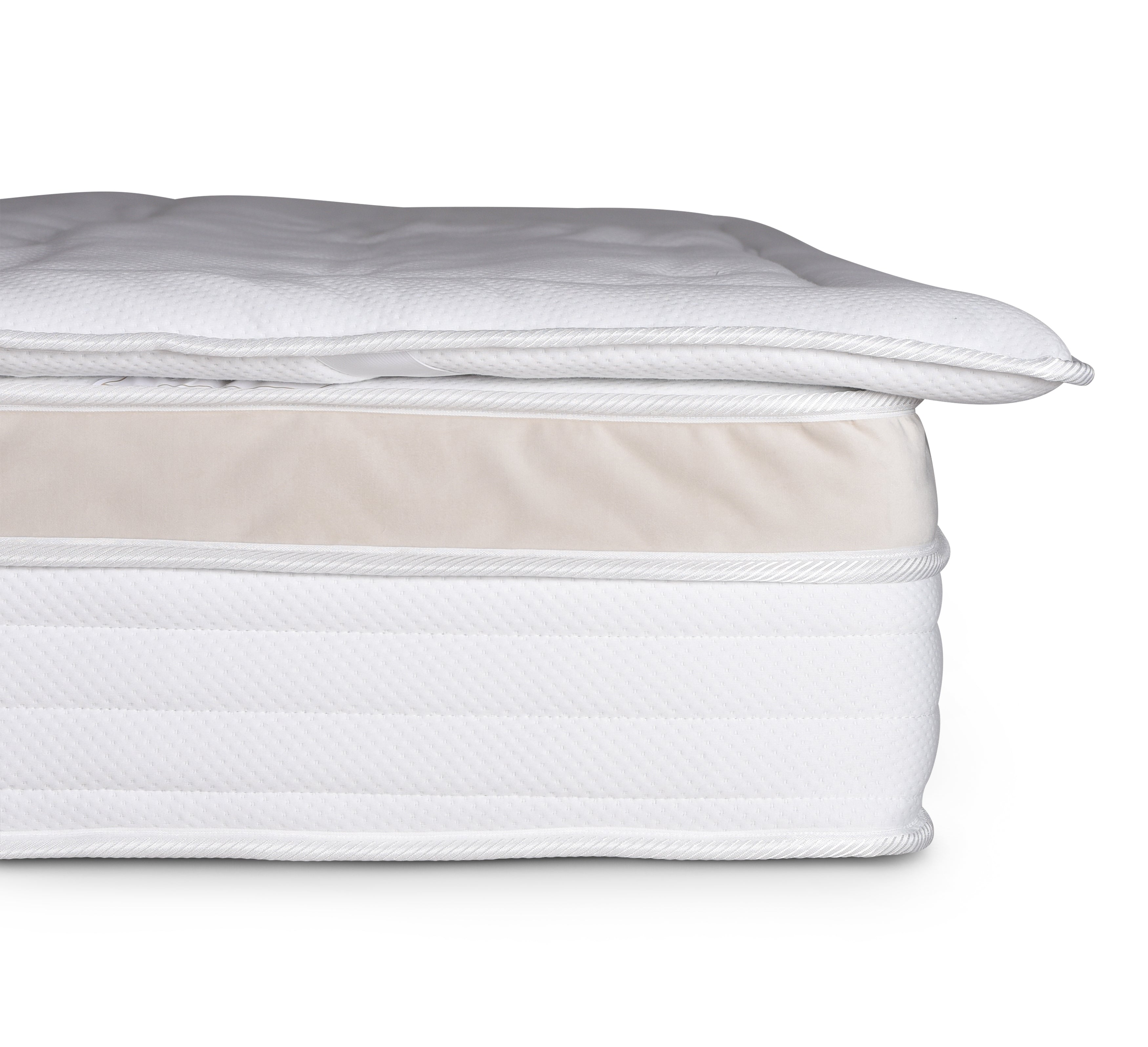 Zoom épaisseur du surmatelas 140x200cm Trésor de 5cm en mousse ouate de 35kg/m3 de chez Paname Avenue sur fond blanc