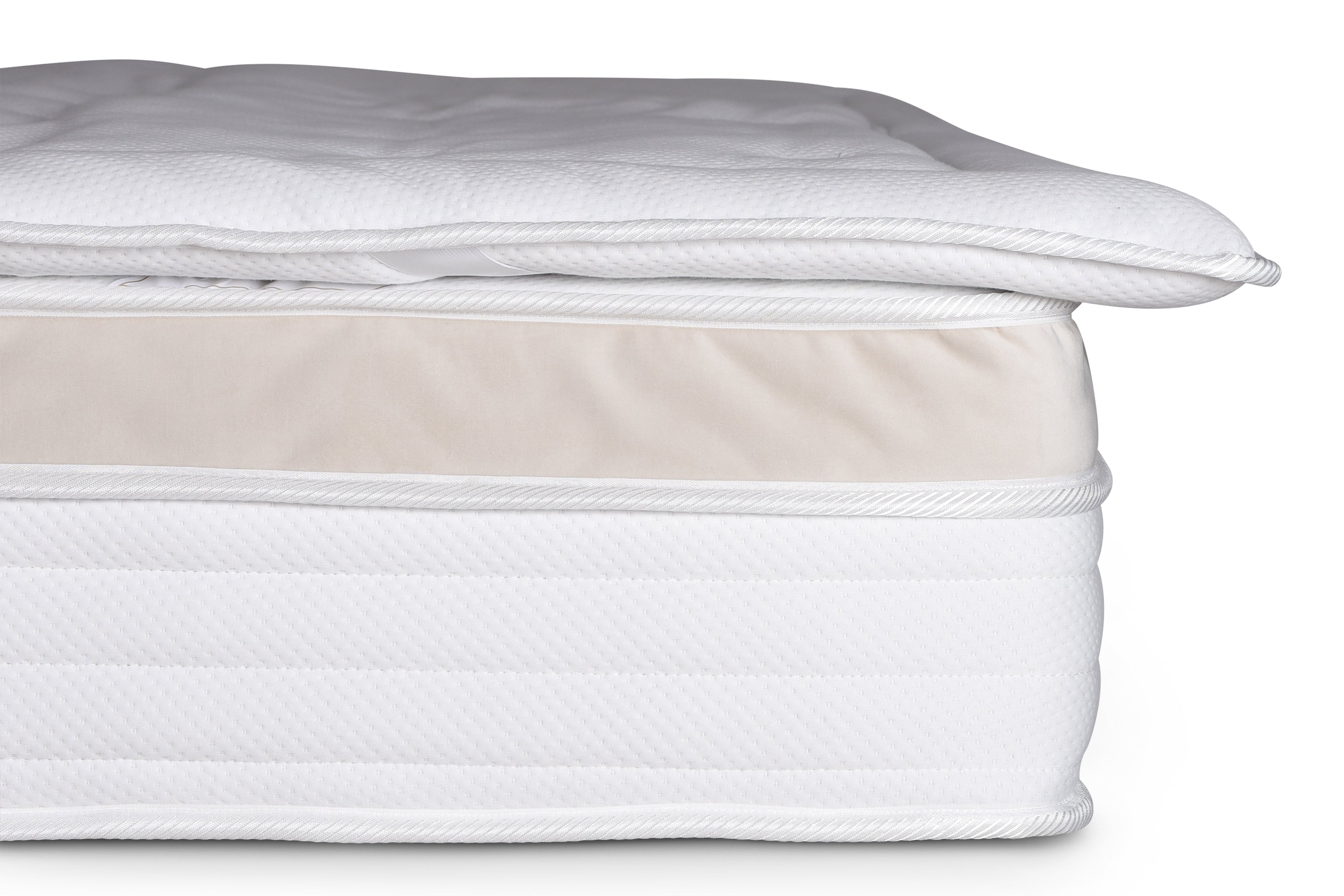 Zoom épaisseur du surmatelas 180x200cm Trésor de 5cm en mousse ouate de 35kg/m3 de chez Paname Avenue sur fond blanc